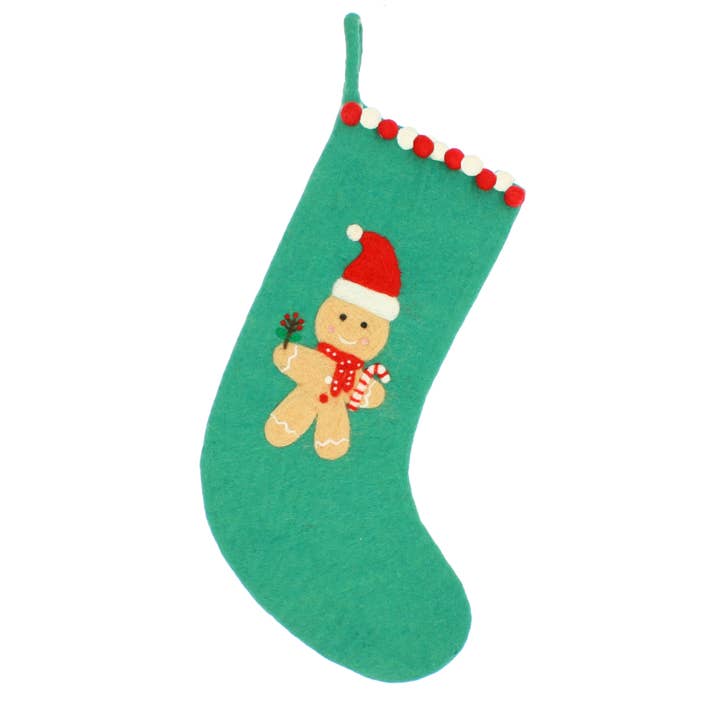 Green Gingerbread Stocking for wholesale by Fiona Walker England