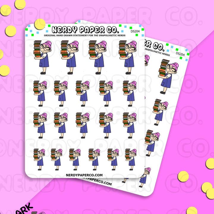 SUZY THE BOOK NERD — Handgezeichnete Planer-Aufkleber — Deko — DS204 für den Großhandel von NERDY PAPER CO.