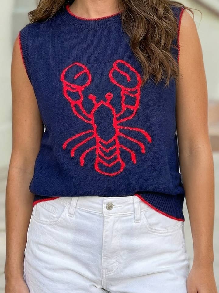 Pull sans manches en intarsia avec homard rouge ludique pour la vente par 1 the Woman
