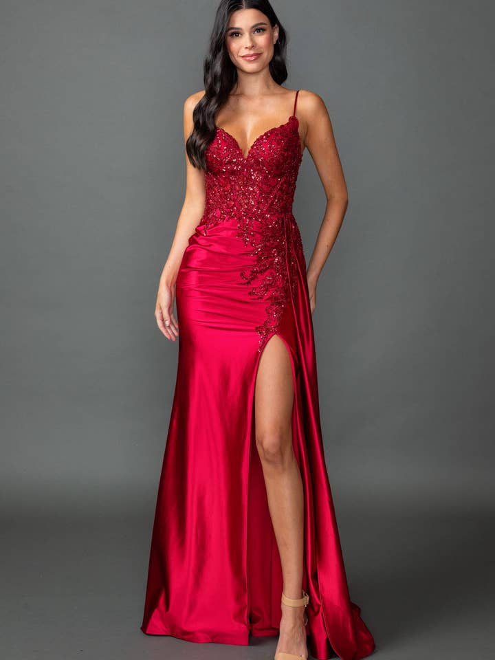 Paillettenapplicatie lijfje galajurk met spaghettibandjes, Ruc voor wholesale door Dancing Queen Dress