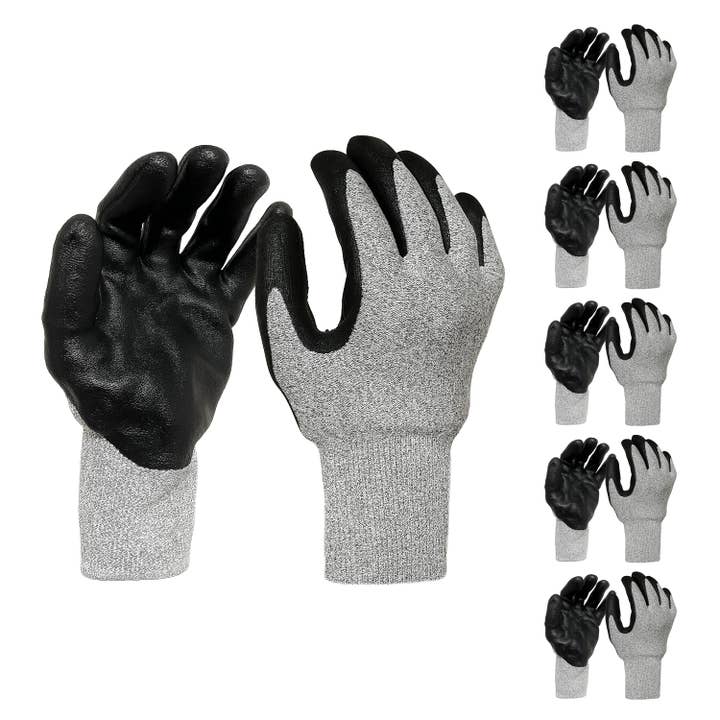 Grey Glass Fiber Glove - Black NBR Foam Palm coated (4 sizes), 5ea for wholesale by Kproduct4u