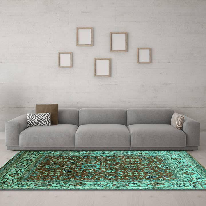 Tapis traditionnels turquoises orientales lavables en machine pour la vente par Ahgly