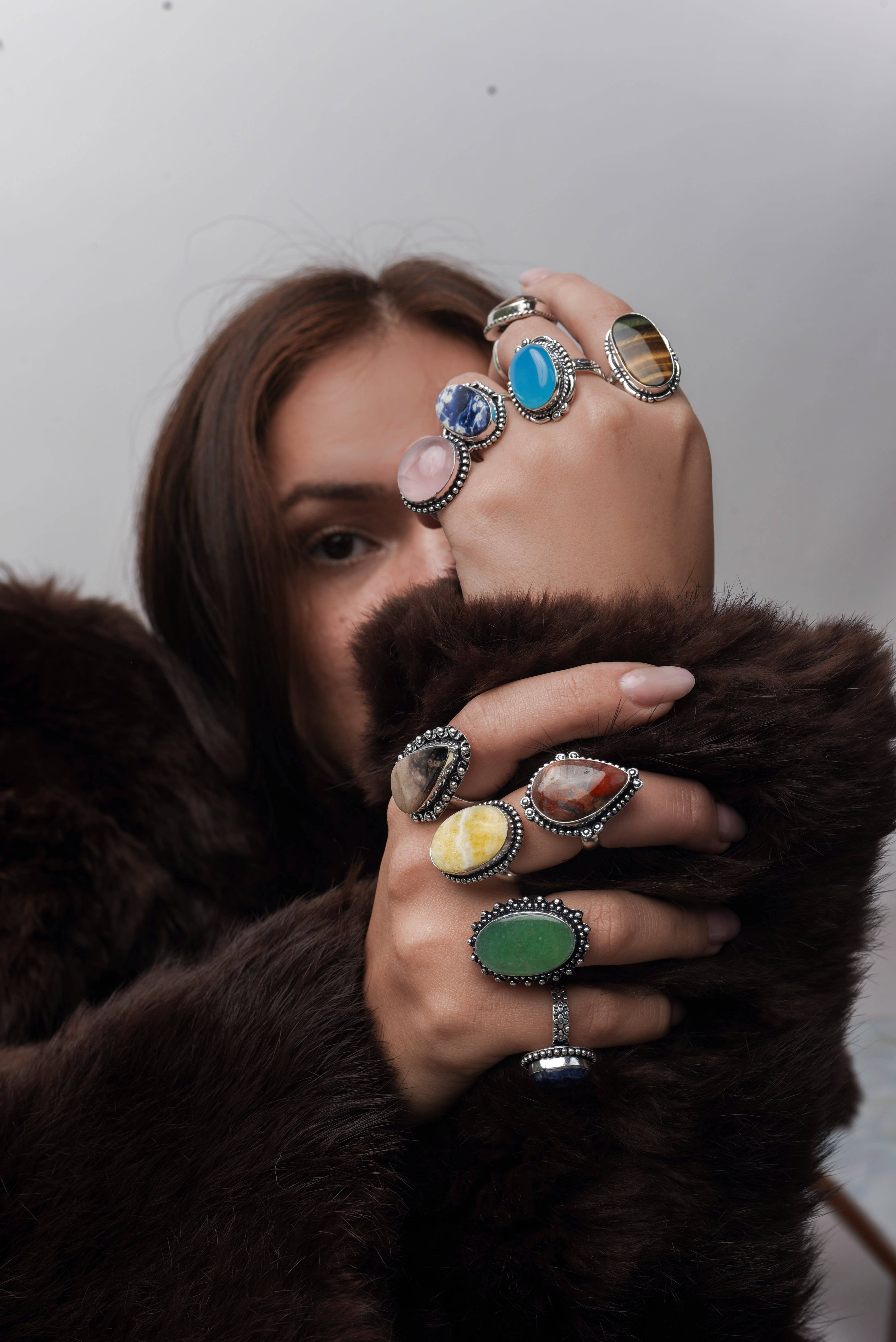 Handmade Jewels – Engroshandel Statementring – Boheme Krystal Ringsæt - Sølvbelagt, Blandede Størrelser, Assorterede Design2