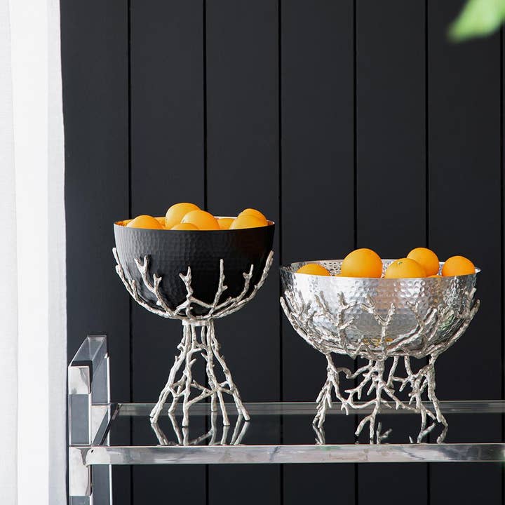 A&B Home Group Inc. - Wholesale Decorative Plate/Dish/Bowl - 14x14x11" Silver Decorative Aluminum Bowl with Twig Stand6