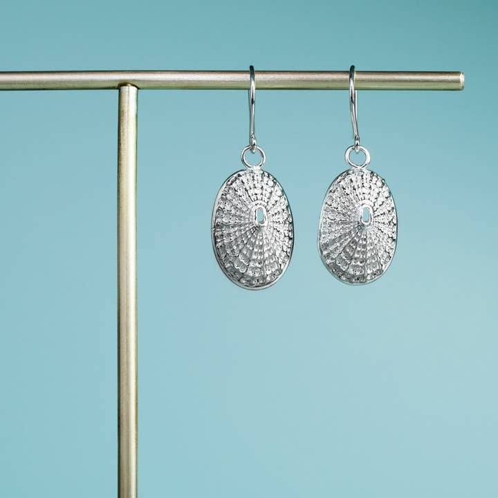 Silver Keyhole Limpet Shell Earrings - Cast Seashell Drops for wholesale by HKM Jewelry