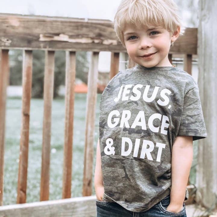 Jesus, Grace & Dirt Camo Tee for wholesale by A Quiver Full