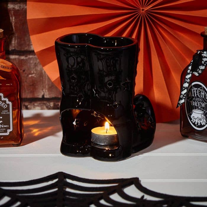 Langs - Venta al por mayor Calentador de cera - Botas de bruja para Halloween, quemador de cera, negro, recortado, cerámica
