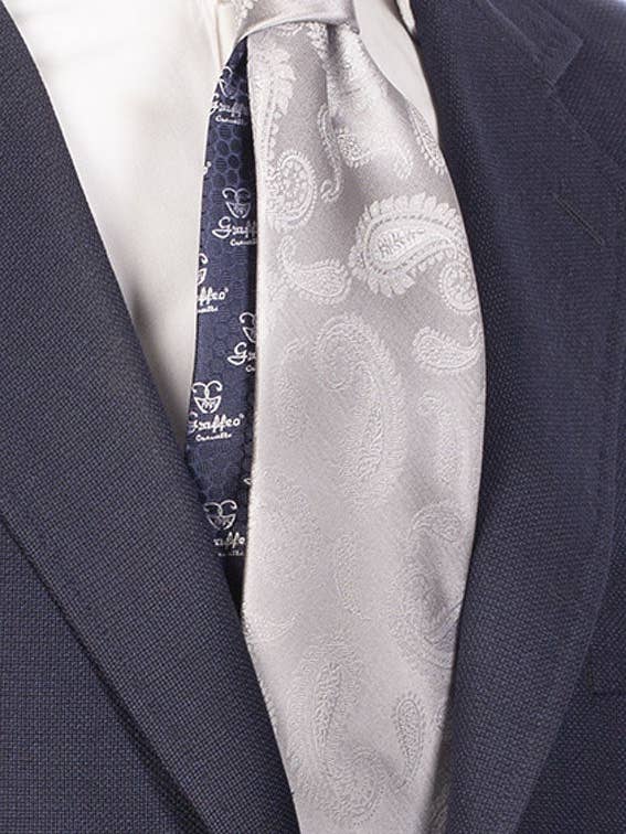 Silver Grey Paisley Slips Ton i Ton Liten Kontrast Blå AN3 för wholesale av Graffeo Cravatte
