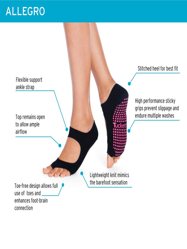 TUCKETTS Women's Tab Closed Toe Grip Sock for Pilates Barre Yoga