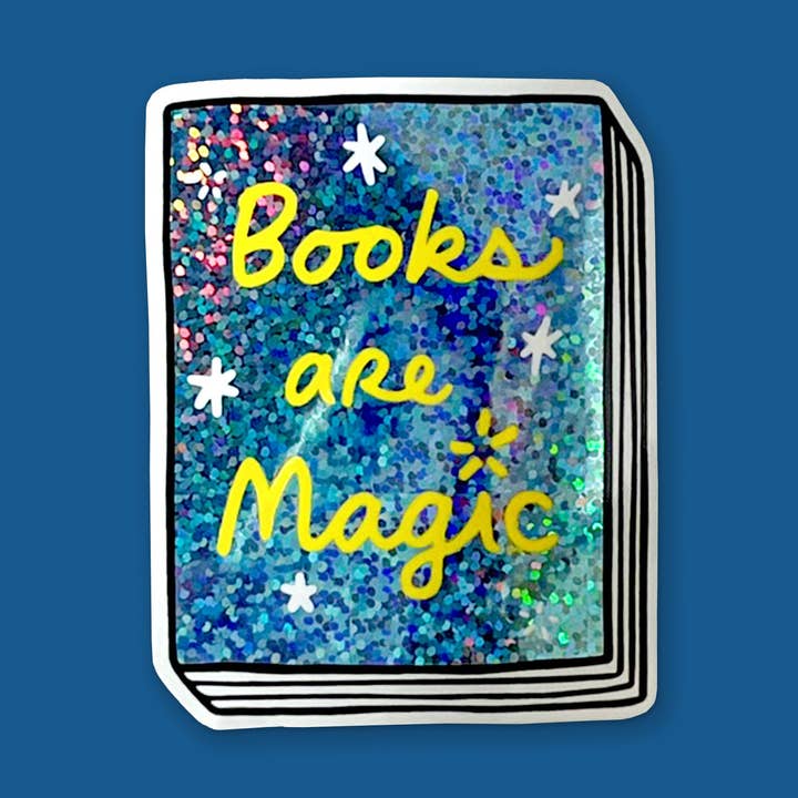 Autocollant de livre : Les livres sont magiques (Bleu clair) pour la vente par Ideal Bookshelf