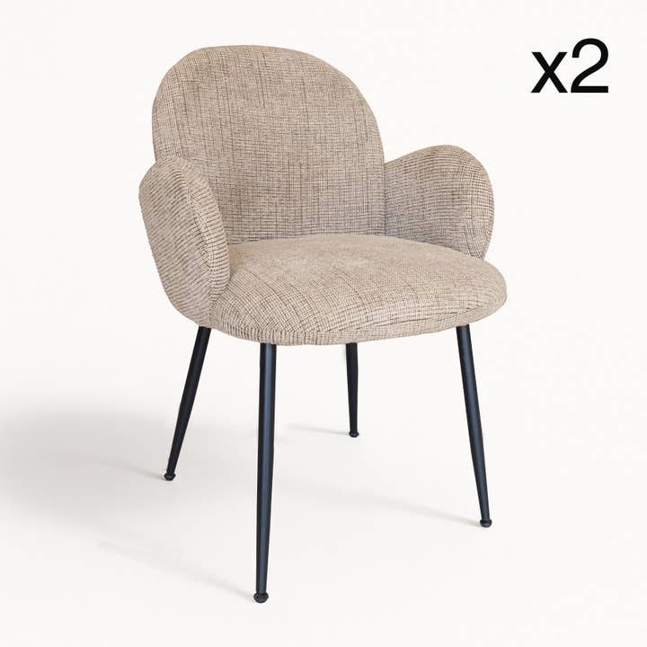 SET OF 2 ARMCHAIR/TABLE TWEED FABRIC TOBACCO BLACK LEGS GINETTE for wholesale by Now's Home