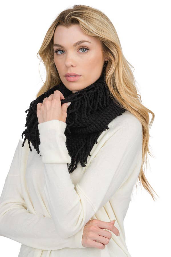 Cap Zone - Wholesale Scarf - Women's - Seed Stitch Knit Fray Trim Infinity Scarf3