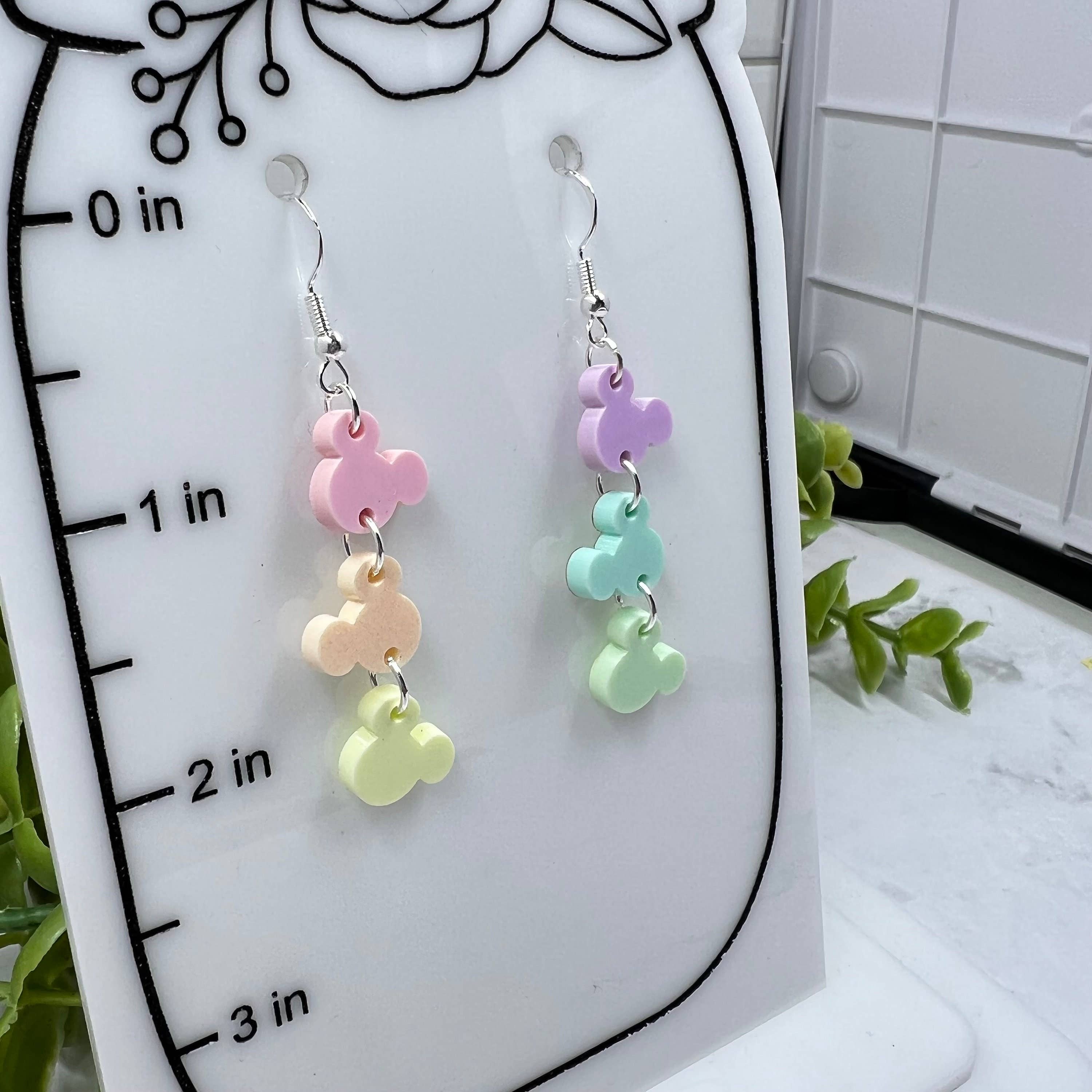 The Sweet Squid - Wholesale Dangle Earrings - Pastel Rainbow Mickey Head Chain Acrylic Dangle Earrings2