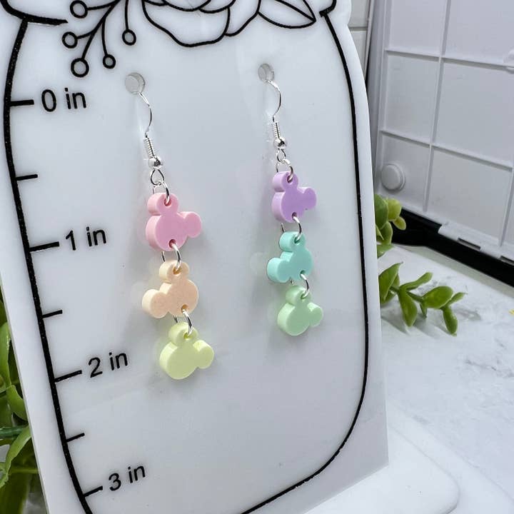 The Sweet Squid - Wholesale Dangle Earrings - Pastel Rainbow Mickey Head Chain Acrylic Dangle Earrings2