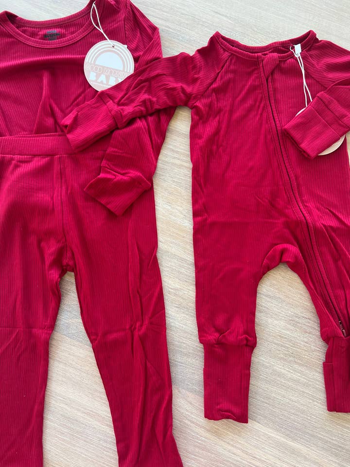 Ribbed Red Bamboo Jammies for wholesale by Good Morning Baby