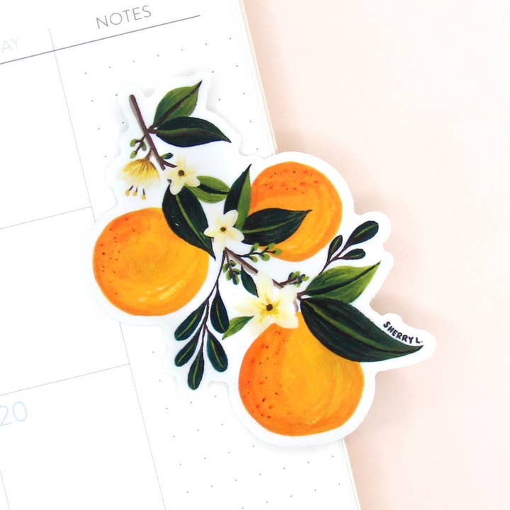 Autocollant en vinyle Oranges & Blossom pour la vente par Sherry Lou Studio