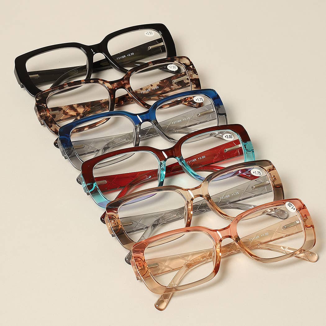 12 VERSCHILLENDE KLEUREN Leesbril met rechthoekig frame voor dames voor groothandel op Faire3