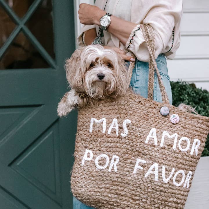 Sugarboo & Co - Wholesale Tote Bag - Women's - Large Mas Amor Por Favor Jute Tote Bag 21"x16"