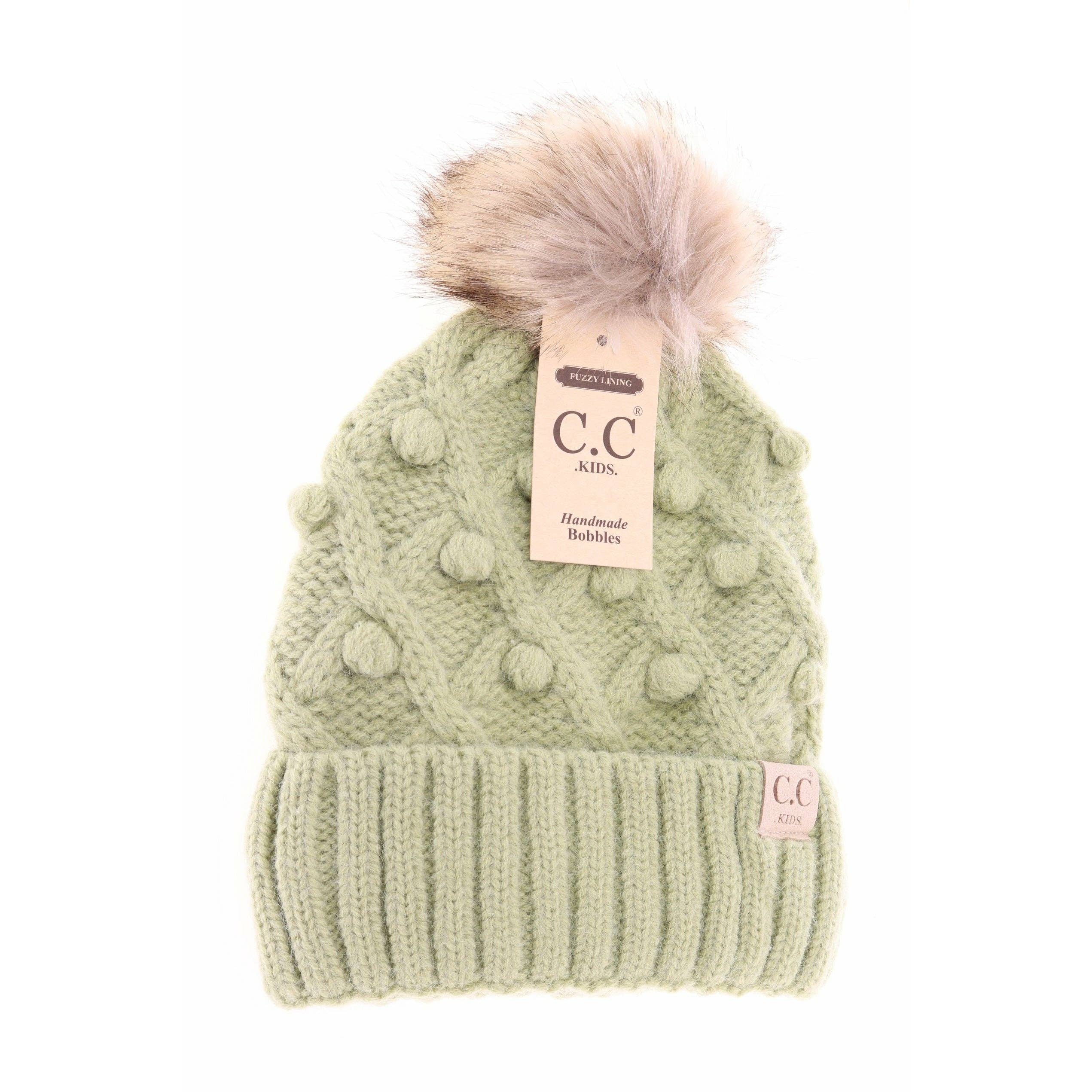 C.C Beanie – wholesale Beanie – Kids – Kids' C.C Bobble Knit Beanie with Faux Fur Pom6