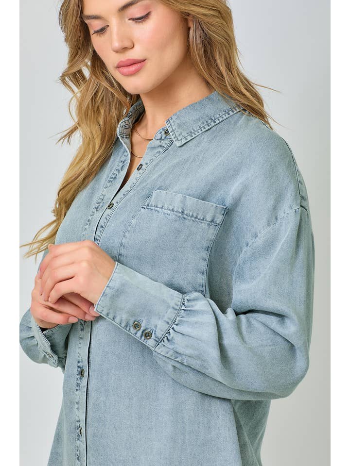 Mystree - Wholesale Button Down Shirt - Women's - 60937 Tencel Oversized Button Up Shirt5