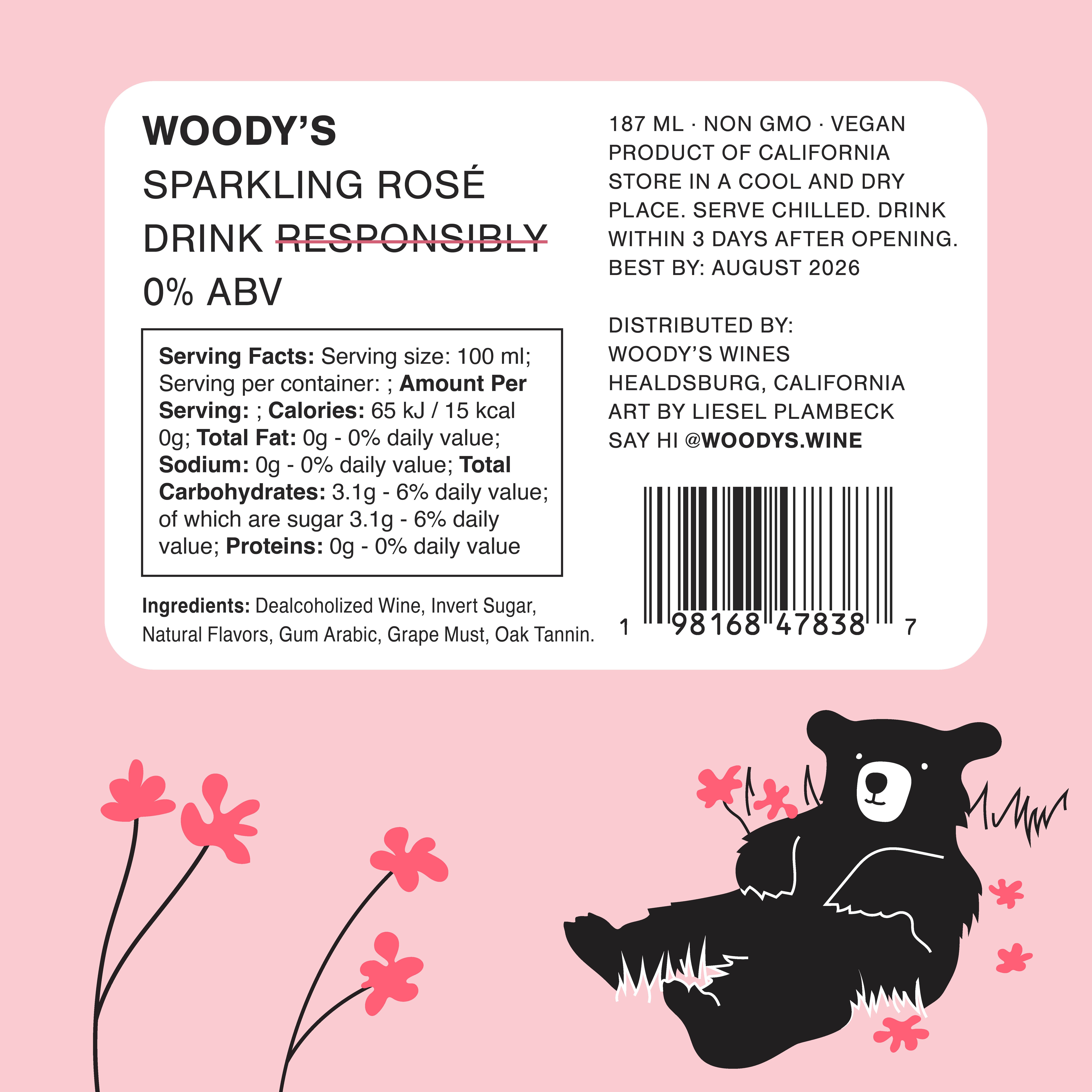Woody's - Wholesale Non-Alcoholic Spirits/Wine/Beer - Mini Woody's Non-Alcoholic Sparkling Rosé (187ml)3