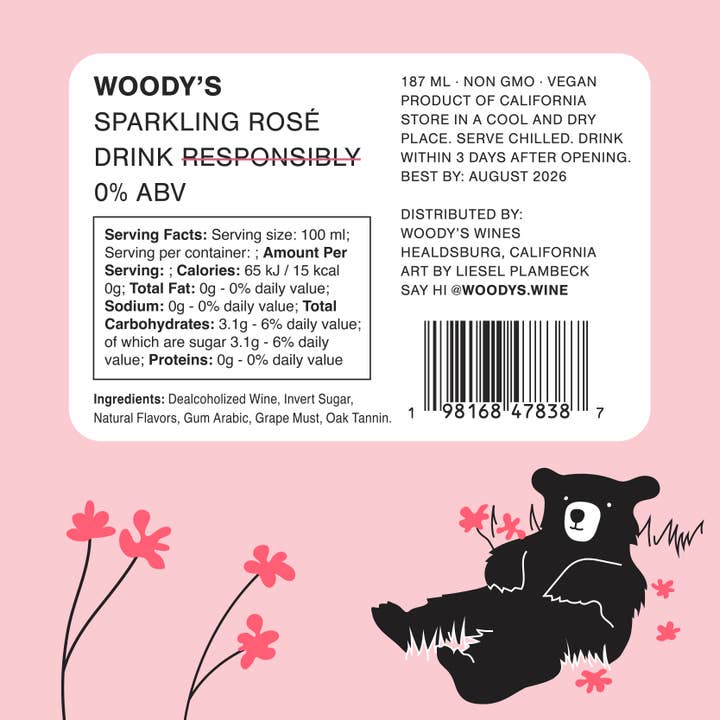 Woody's - Wholesale Non-Alcoholic Spirits/Wine/Beer - Mini Woody's Non-Alcoholic Sparkling Rosé (187ml)3
