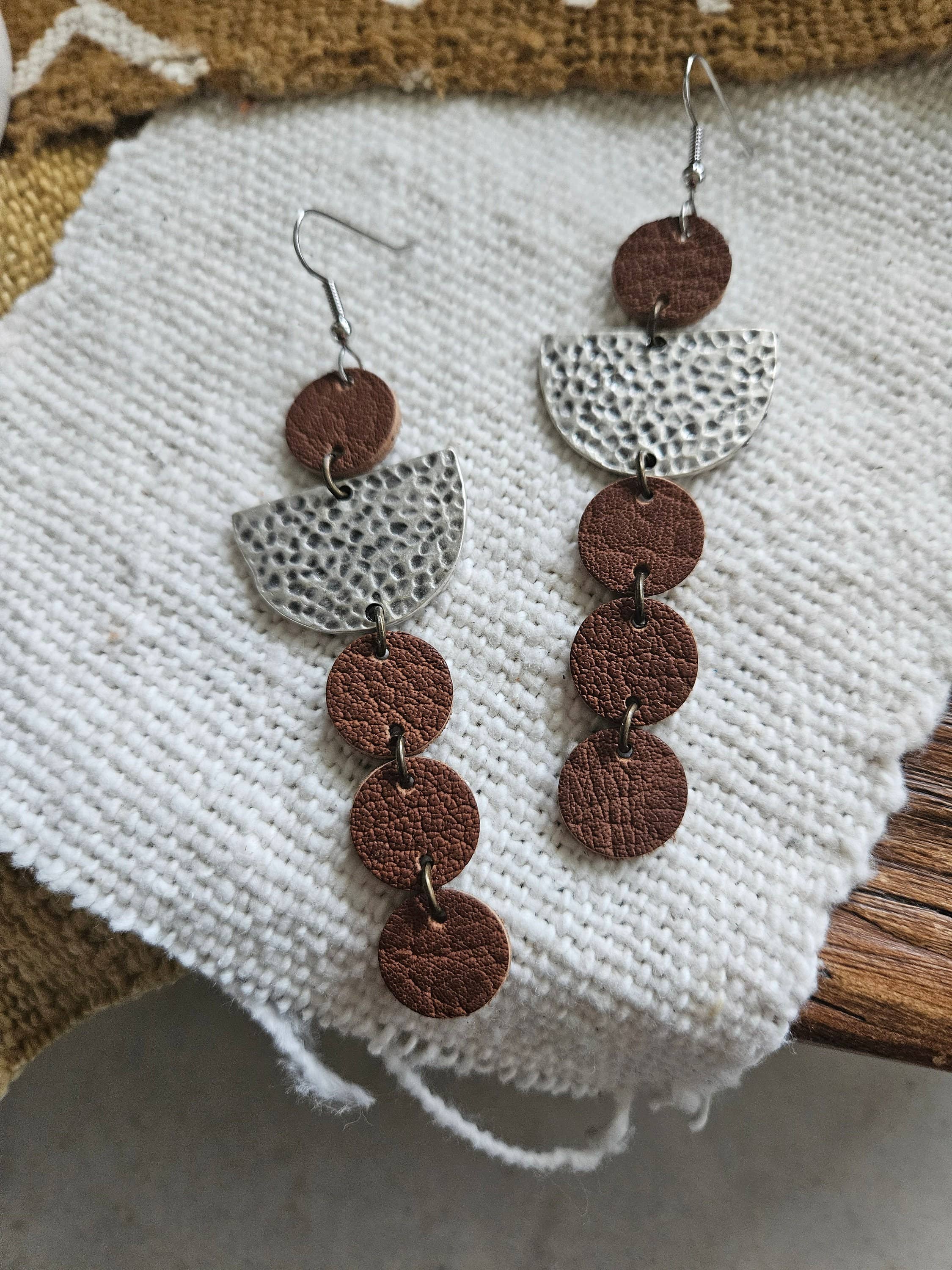 Native Leather Co - Wholesale Dangle Earrings - Genuine Leather Circle Drop Earrings - Silver Accent4