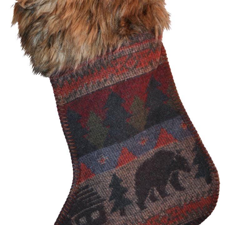 Wooded River Inc - Wholesale Holiday Stocking - Cabin Bear Christmas Stocking 14x20