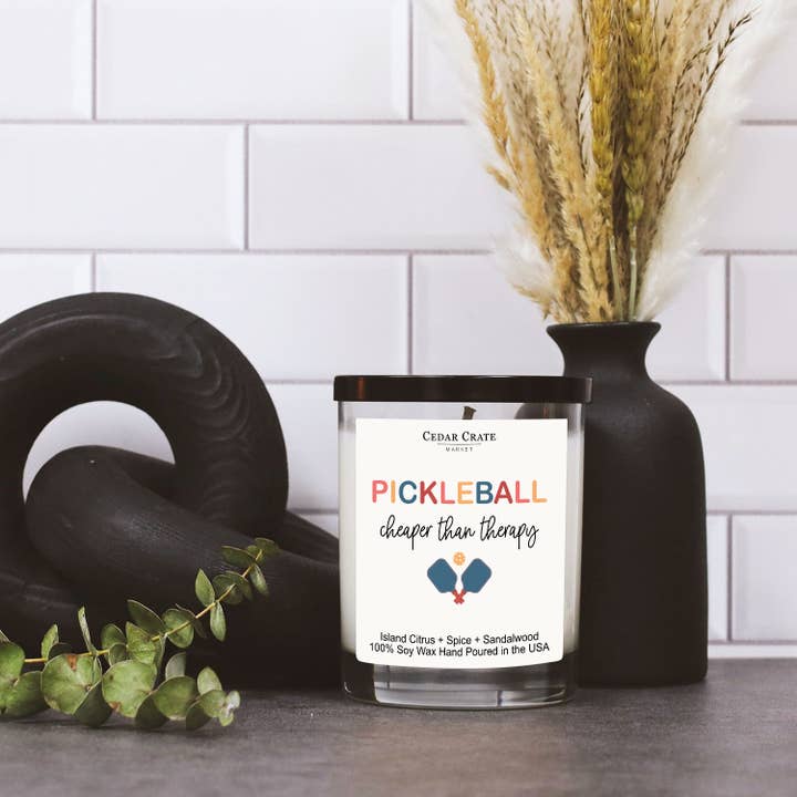 Cedar Crate Market - Wholesale Jar/Filled Candle - Pickleball Cheaper Than Therapy White Candle