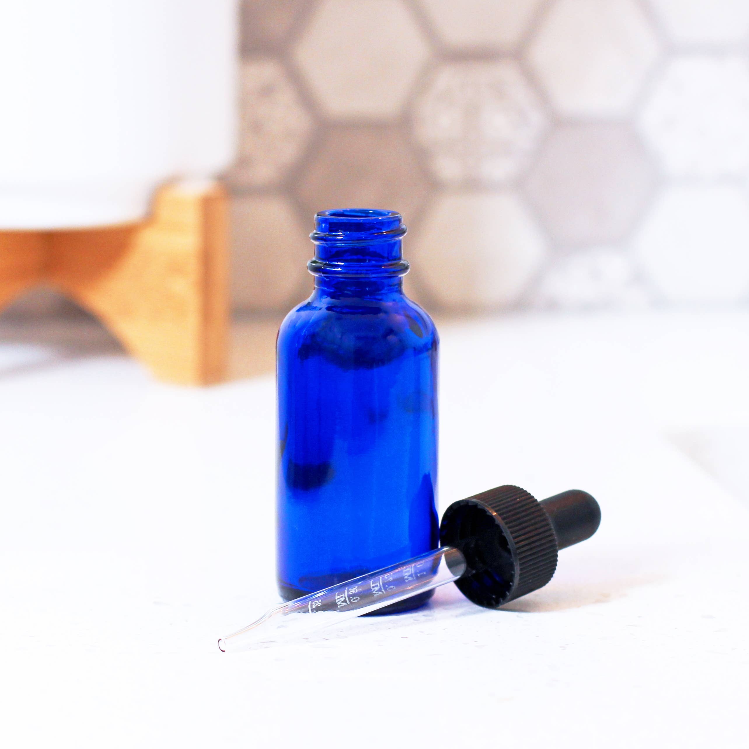 Matrix Aromatherapy - Wholesale Essential Oil Holder - 1oz Empty Blue Glass Dropper Bottle1