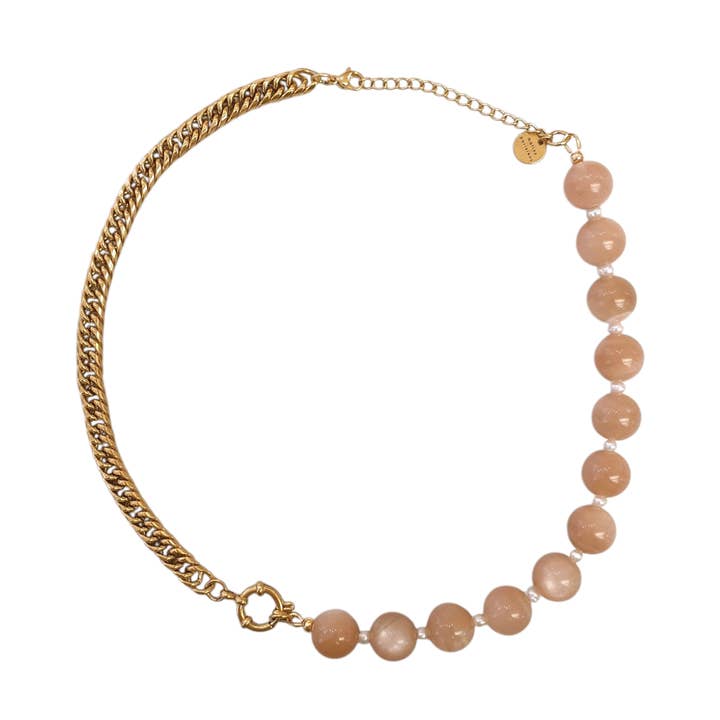 Oris - Collar de piedra lunar rosa y perlas de agua dulce para venta al por mayor de matins parisiens