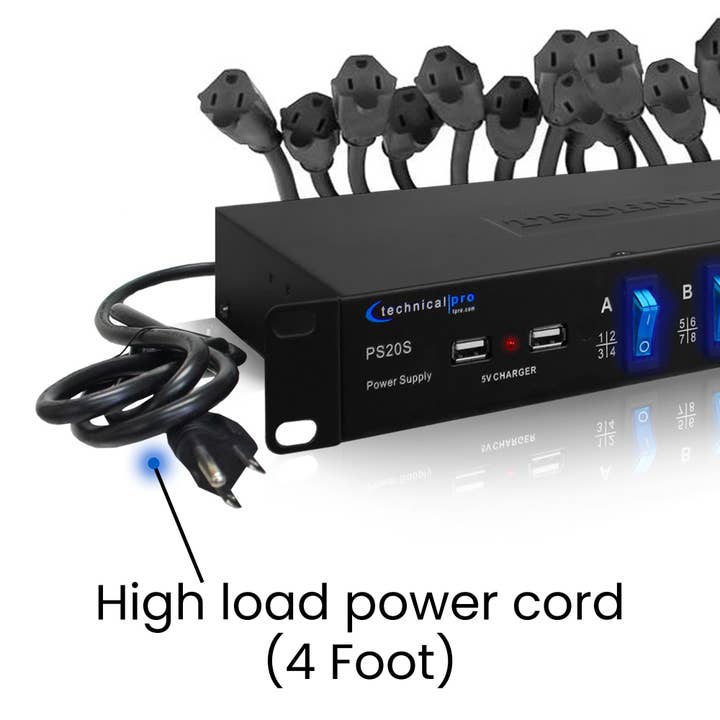 Technical Pro - Wholesale Music Accessory - 20-Outlet 19" Rack Mount Surge Protector with USB Ports5