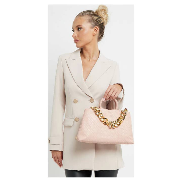 Superbia - Wholesale Top handle bag – women's - Woven Effect Top Handle Big Plastic Chain Details Bag-1196-12