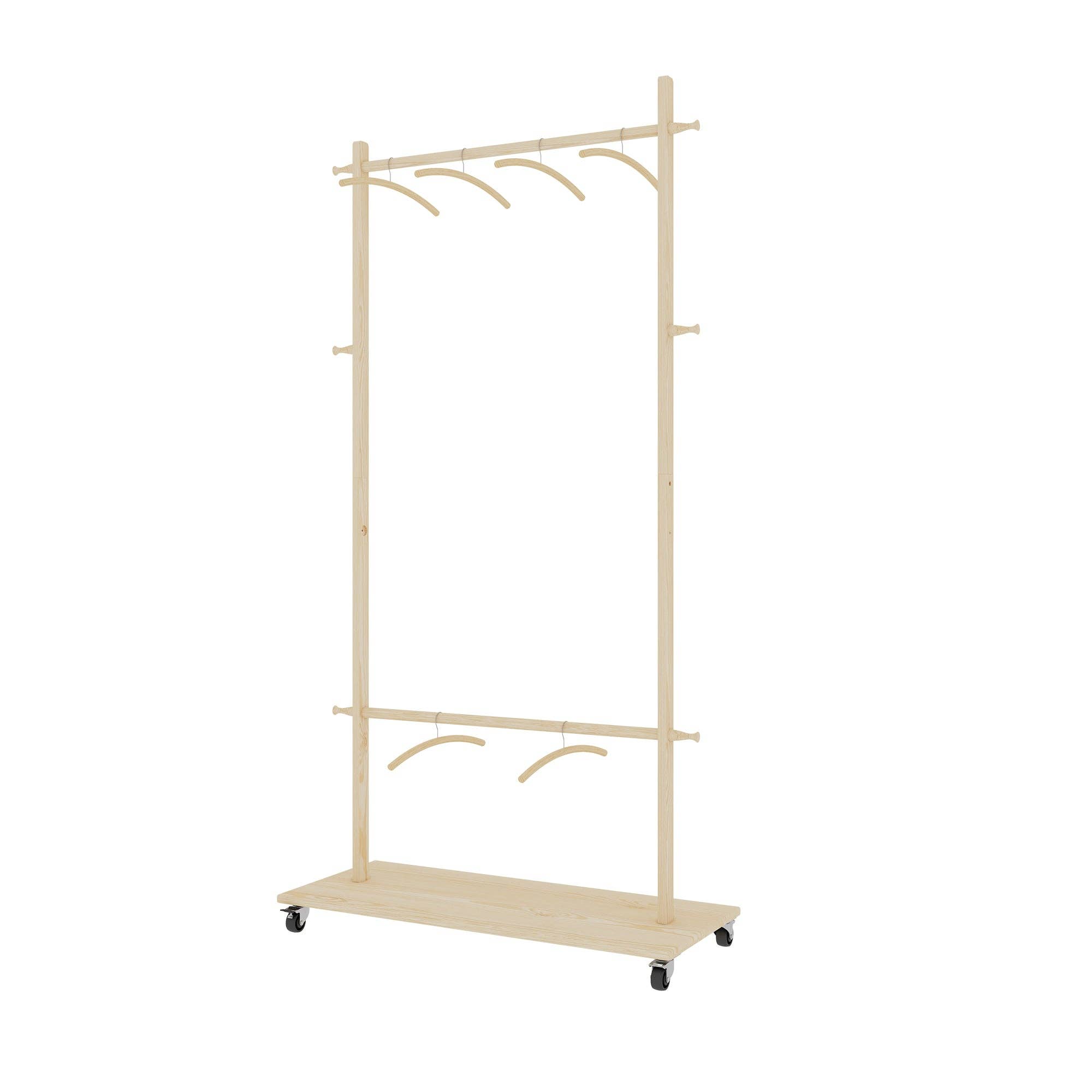 39F Inc. - Wholesale Clothes Hangers - Solid Wood Garment Rack with Shelf, Wheels & 6 Hangers9