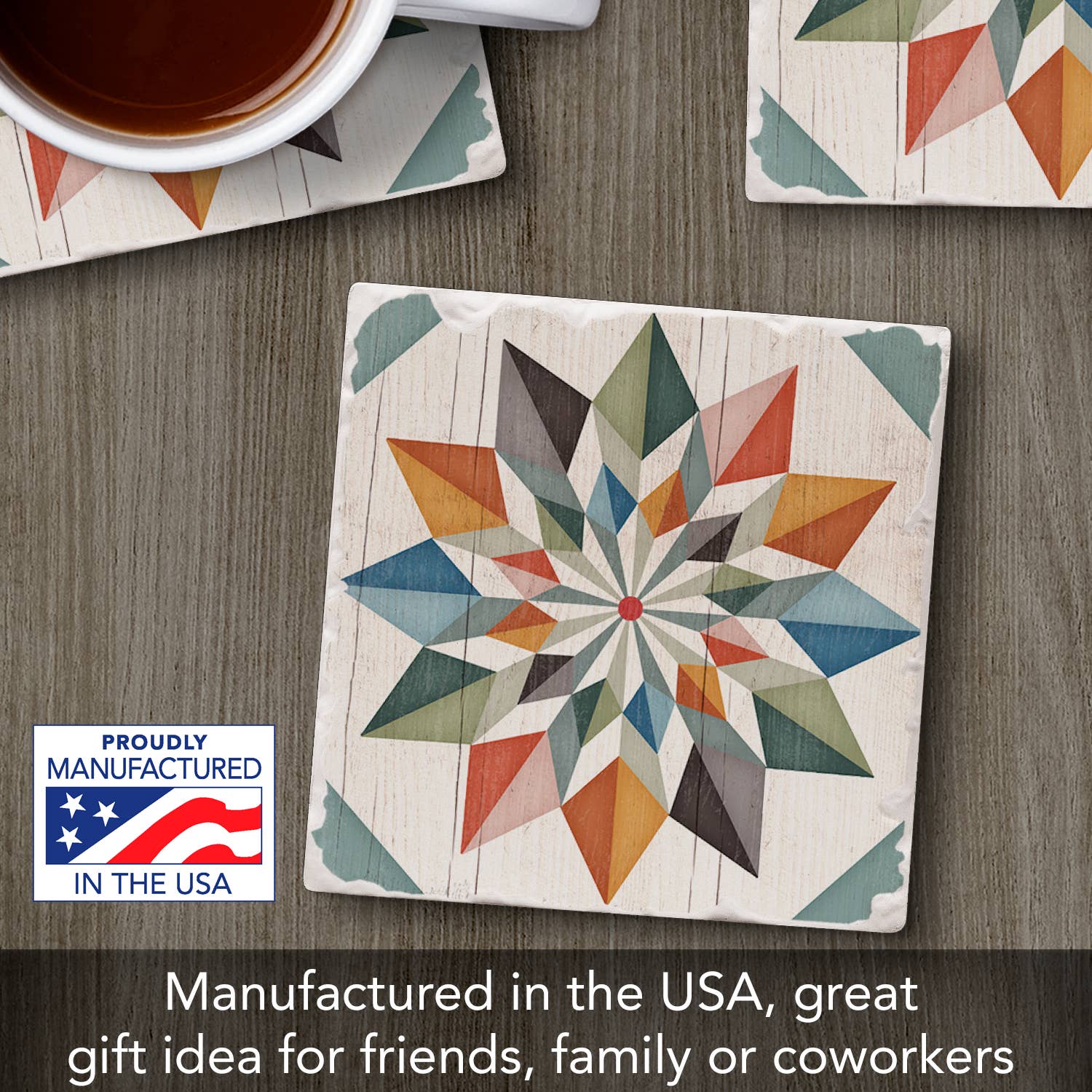 CounterArt/Highland Home/Thirstystone - Wholesale Coasters - Hex Star Single Absorbent Stone Tumbled Tile Coaster1