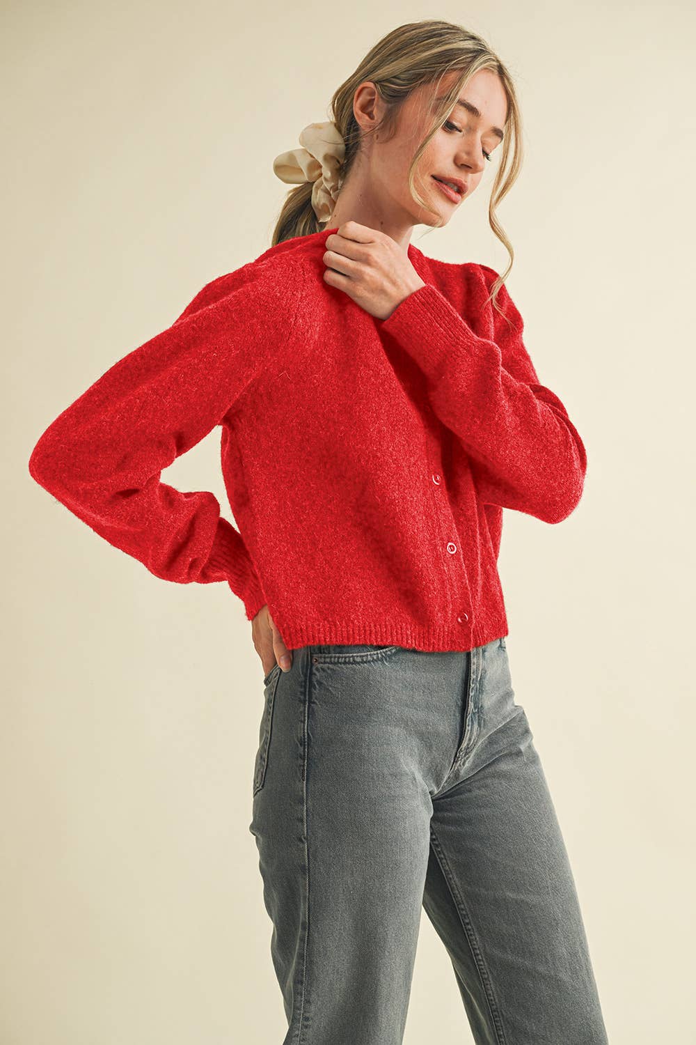 &MERCI - Wholesale Cardigan - Women's - LONG PUFF SLEEVE SWEATER CARDIGAN MSW110185