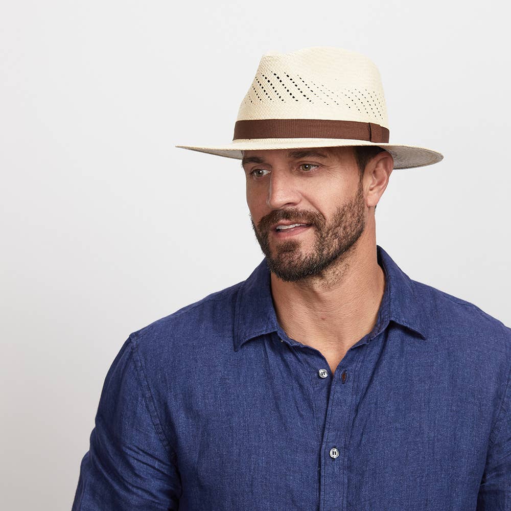 Natural Genuine Vented Panama Straw Fedora Hat - Style Tulum for wholesale on Faire7
