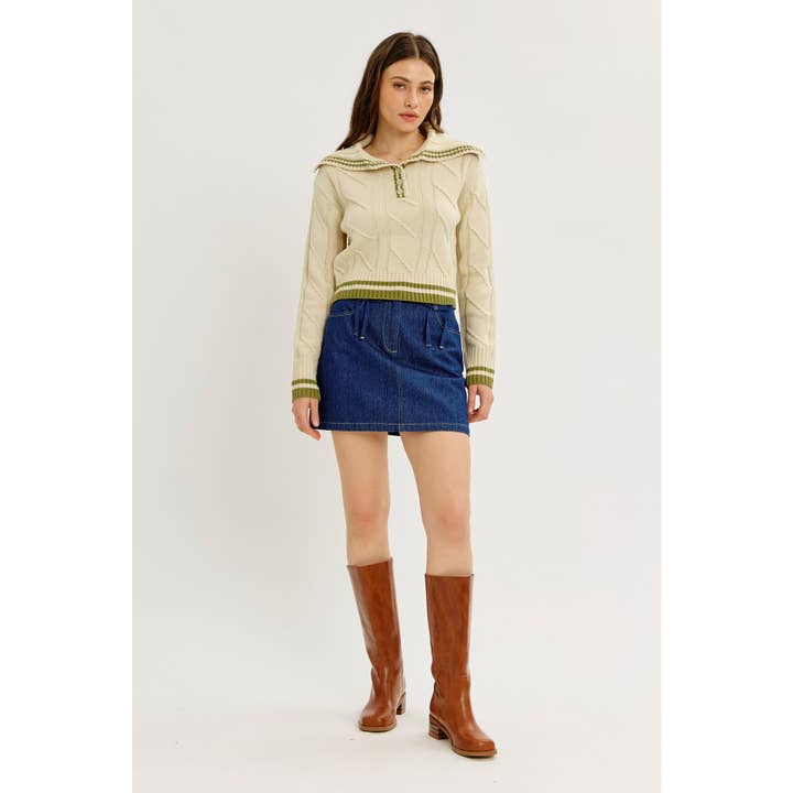 idem ditto - Wholesale Knit Sweater - Women's - PREPPY NOSTALGIA STRIPED COLLAR CABLE KNIT SWEATER23