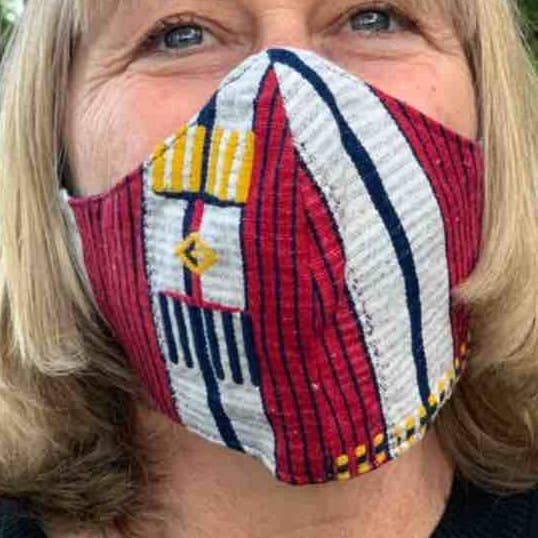 Masque facial africain ghanéen vintage en tissu de Baule de Côte d'Ivoire pour la vente par The Niger Bend