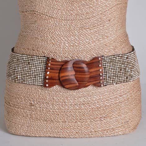 Pink House Imports - Wholesale Belt - Women's - Bali Glass Bead Wood Hook Buckle Belt