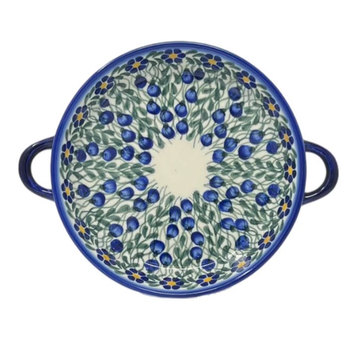Individual Casserole, Round Dish Handles, 7.75", WR (WR52A) in "Modern Blue Cascade" by W.R. Ceramika | WR52A-GP1 for wholesale by Polish Pottery Outlet