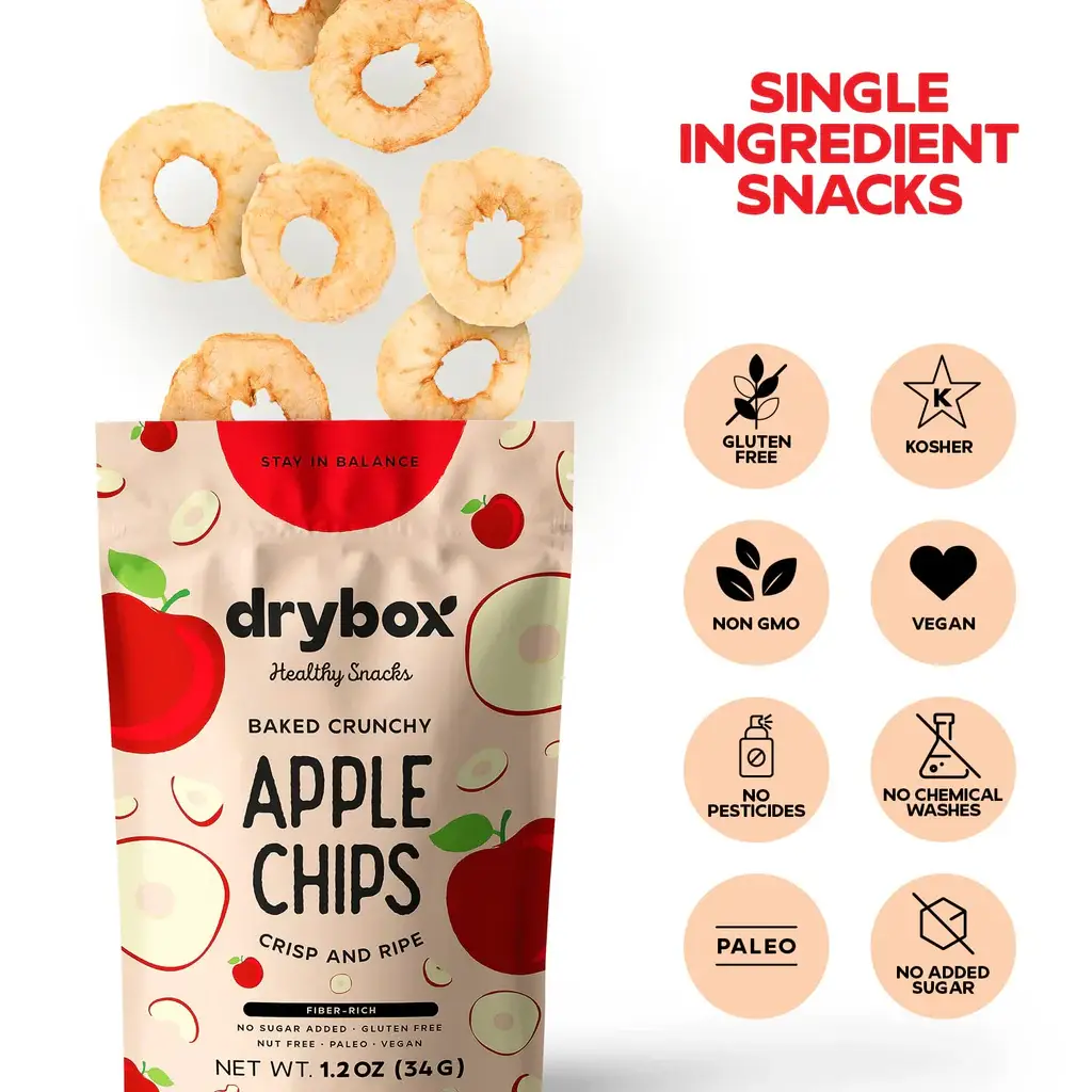 Biggbrands GmbH – Großhandel Fruchtsnacks – Drybox Trockene Apfelchips - Chips Doypack (34g) 1,2OZ3