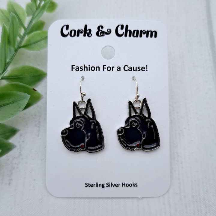 Great Dane Dog Breed Head Face Sterling Silver Earrings for wholesale by Cork and Charm