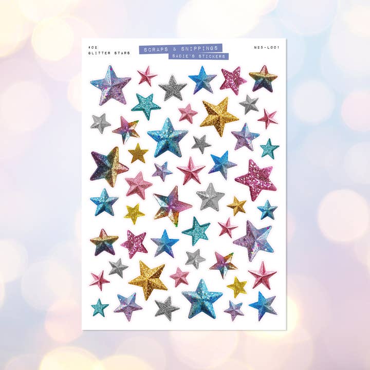 Glitter Stars • Scraps & Snippings Deco Sticker Sheet for wholesale by Sadie's Stickers