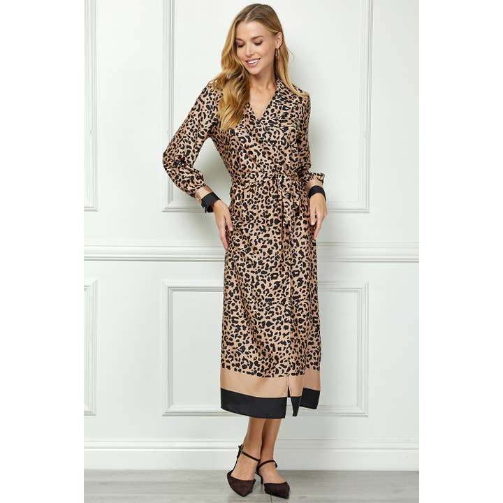 TAUBK LEOPARD SURPLISE WRAP MIDIMAXI SHIRT DRESS for wholesale on Faire