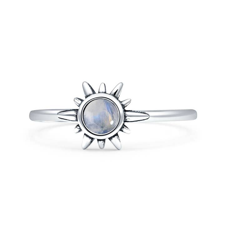 Round Moonstone Sun Oxidized Ring for wholesale by Blue Apple Imports
