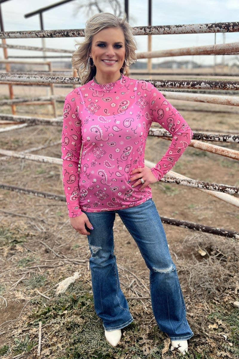 Sterling Kreek - Wholesale Blouse - Women's - Bandana Babe Mesh Top Pink7