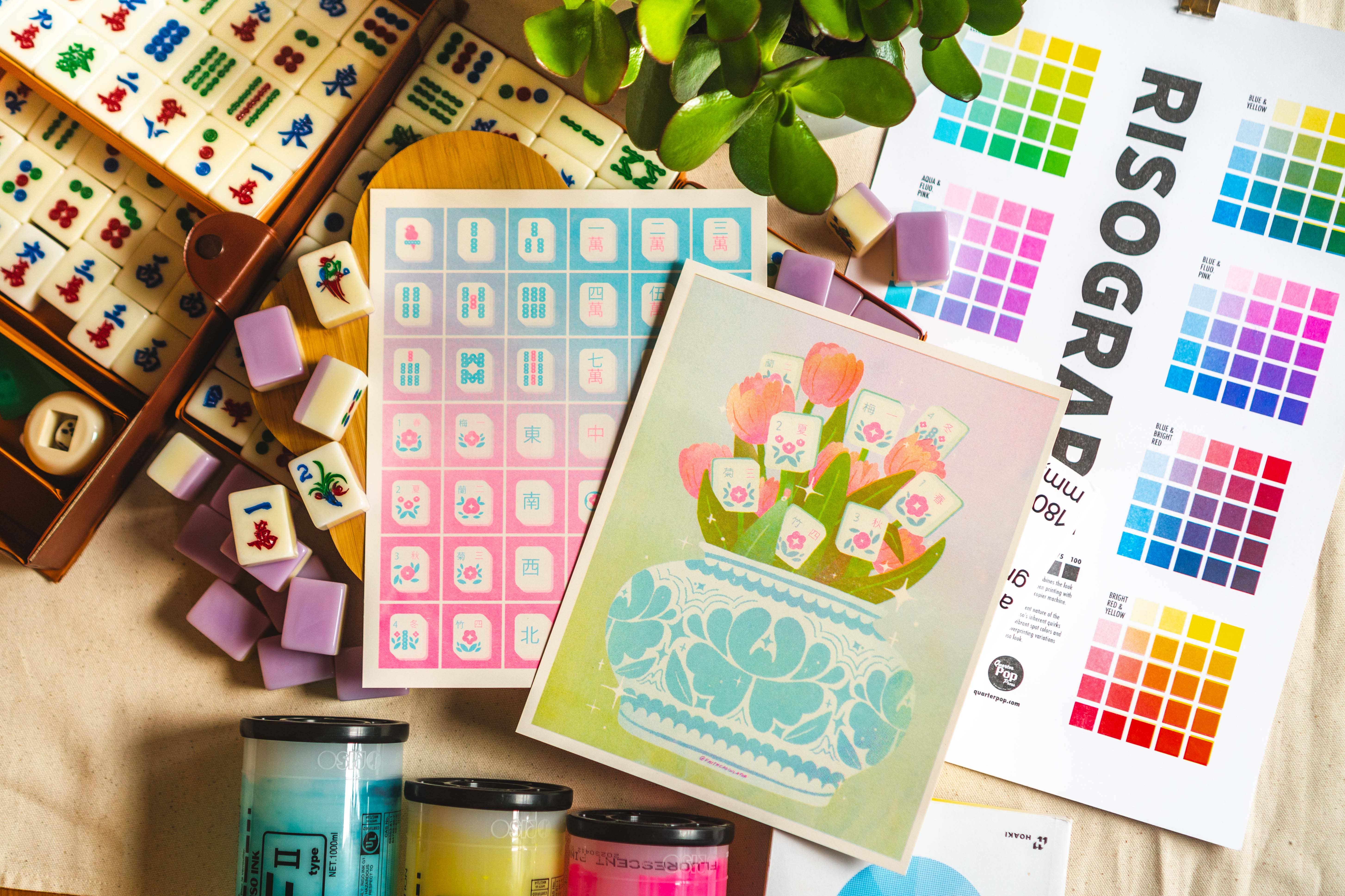 Caoculator - Wholesale Art Print - Mahjong Tiles Risograph Print3