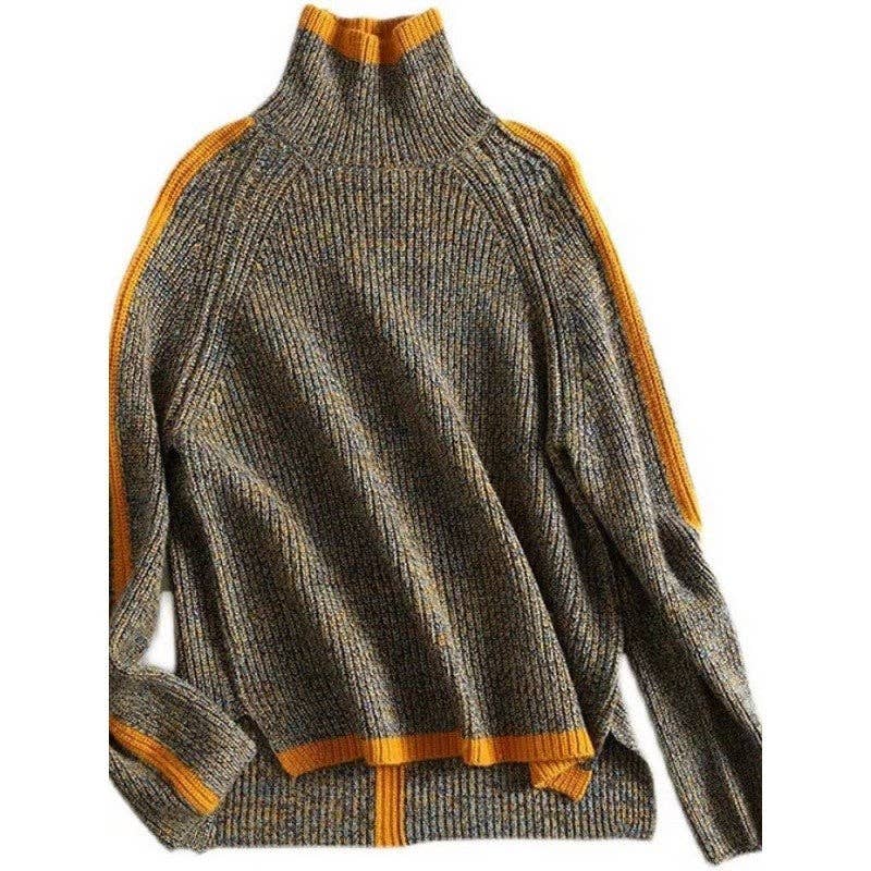 KAFFE Förtjockad turtleneck lös passform Färgblock Vintage stickad tröja för wholesale på Faire3