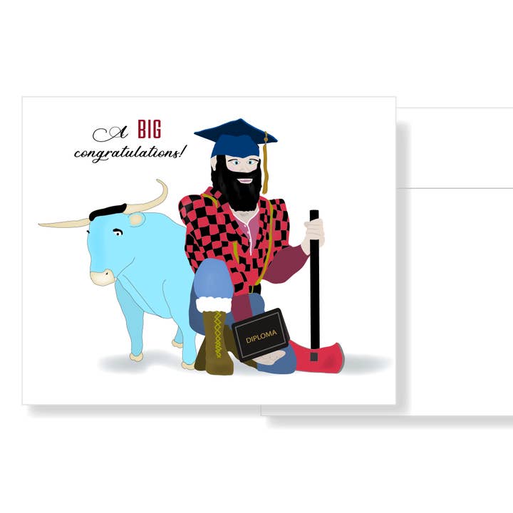 Paul Bunyan Graduation Card for wholesale by Little Dorset Shop